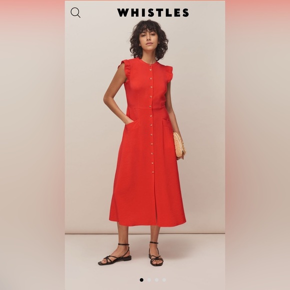 WHISTLES Red Frill Sleeve Button Dress - SIZE 8 - EUC - Picture 1 of 10